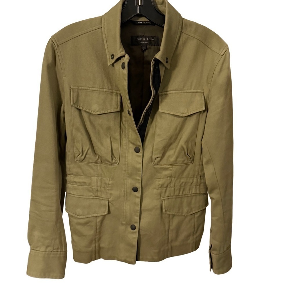 Rag & Bone Womens Army Olive Green Utility Snap Button Zip Military Jacket sz 4